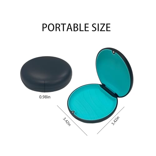 Retainer Case,Cute Slim Aligner Case Compatible with Invisalign,Customized Magnetic Closure Orthodontic Retainer Box (2 Pack Black + Cyan Silicone)