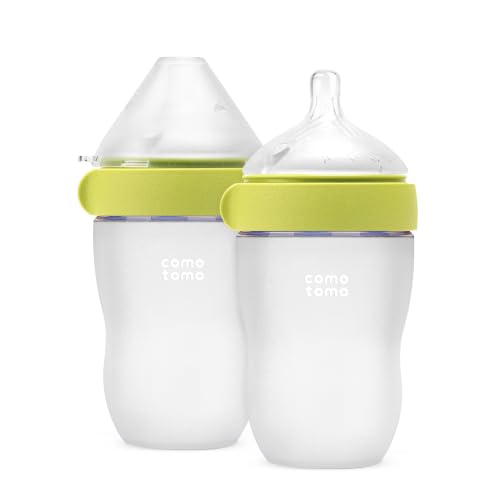 Comotomo (Gen 2) Silicone Baby Bottle, Green, 8oz, 2-Pack