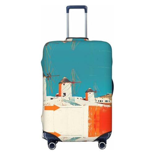 VOSERY Luggage Cover Protector Suitcase Cover - Colorful Greek Windmills High Elasticity Suitcase Covers Protector for Luggage (No Luggage)