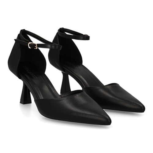 shoes&blues.es 95161 Stiletto para Mujer con Tacon Fino. Cierre de Hebilla, Punta Fina. Ideal para Otono Invierno. Negro Talla 40