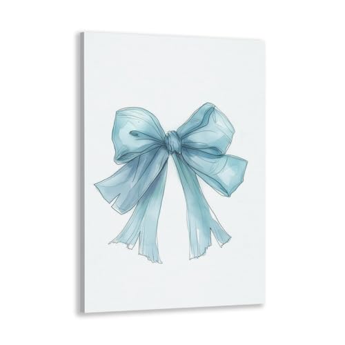 Blue Bow Poster Trendy Watercolour Bow Canvas Print Coquette Room Decor Coastal Granddaughter Wall Art Preppy Poster Bedroom Living Room Wall Decoration24x36in Framed