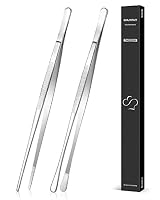 2 Stück 30.5cm-Kochpinzette Zangen Präzision Gezackte Spitzen, Edelstahl Professionelle Kochpinzette Küchenwerkzeuge zum Grillen, Beschichten und Servieren (Silber) – Ansicht 1