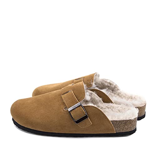 AECBUY Chaussons en Coton Femmes d'hiver Fermées À Orteils Chauds Chauds Pantoufles De Liège pour Femmes Chaussures De Liège Dames Filles Plus Taille, Kaki, 35 EU