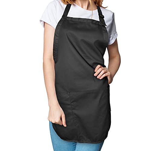 Dalix Apron Commercial Restaurant Home Bib Spun Poly Cotton Kitchen Aprons (2 Pockets) In Black 12 Pack #TOP4