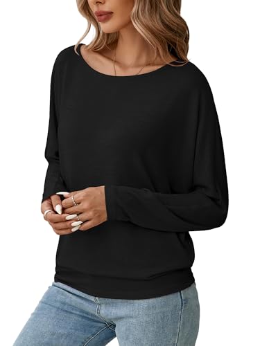 Womens Long Sleeve Shirts Fall Tops Casual Boat Neck Dolman Sleeve Basic Tee Shirts Fashion 2025