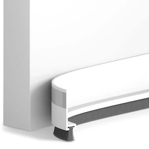HOGARLAX® Burlete Puerta Entrada con Cepillo, Burlete Bajo Puerta Autoadhesivo, Burletes para Puertas Exterior e Interior, Aislante Térmico, Sellado Contra Corrientes de Aire, 100cm Recortable(Blanco)