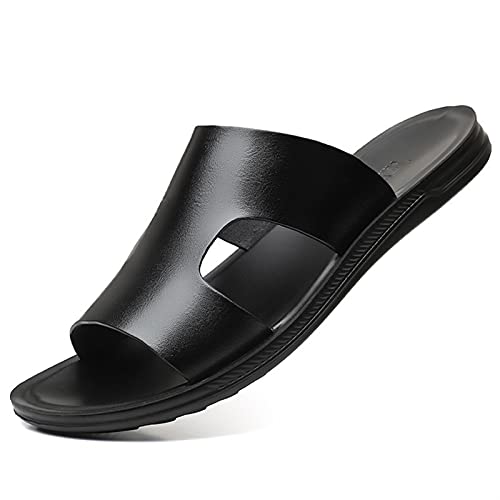Mens Slide Sandals Open Toe Fixed Strap Outdoor Vegan Leather Water Resistant Casual Slide Sandal