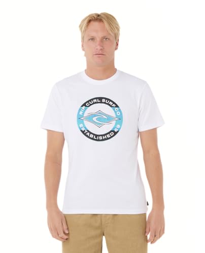 Rip Curl T-Shirt Ă Manches Courtes et col Rond pour Homme, Coupe Standard, Remplissage d'agrafes Blanches, Taille M