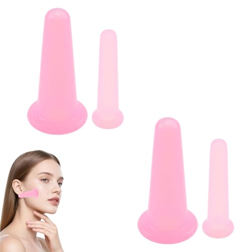 Silicone Facial Cupping Set for Face 4 Pcs Face Cupping Cups Tool Set Facial Cups Therapy Massager Body Health Care Anti Cellulite Cans Vacuum Massage Suction Cup Kit for Anti-Aging Release Fascia