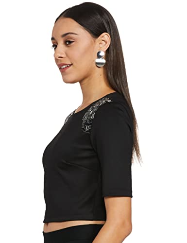 Image of RIVER Namrata Joshipura Solid Premium Designer Women's Crop Top with Embroidery RS2NJTP313A Black
