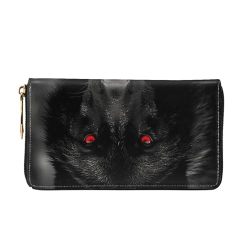 Black Red Eyed Wolf Women Wallets Leather Zip Around Clutch Purses Waterproof Credit Card Holder With Phone Holder Ladies Travel Coin Purse2