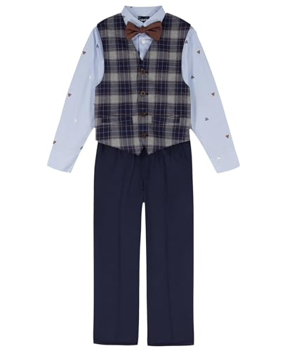 Image of IZOD Boys' 4-piece Formal Dress Up Suit Set, Vest, Pants, Collared Shirt, and Tie