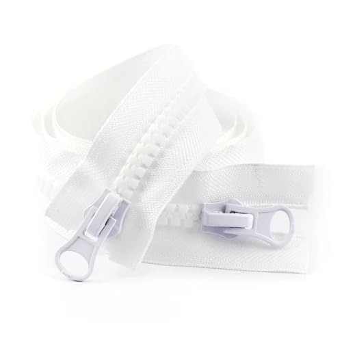 Cremallera de resina 8#, 60-250cm, doble deslizador, extremo abierto, chaqueta, abrigo, tienda, cremalleras negras, accesorios ropa costura DIY para Sastre Costura Bolsa(White,90cm)