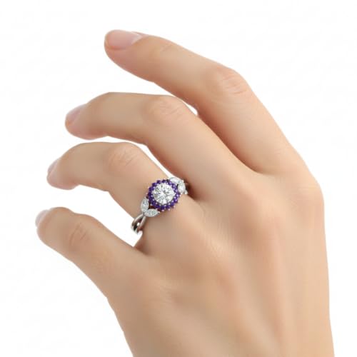 Image of 55Carat Choose Your Gemstone Flower Halo Split Shank Diamond CZ Ring Sterling Silver Round Shape Halo Engagement Rings Everyday Jewelry Wedding Jewelry Handmade Gifts for Wife US Size 4 to 12