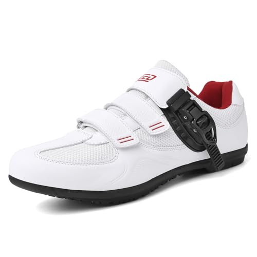 omcam Zapatillas De Ciclismo De Carretera Y Montaña para Principiantes, Zapatillas De Ciclismo Ligeras Transpirables Zapatillas De Bicicleta De Caña Baja Antideslizantes Unisex,Blanca,45 EU