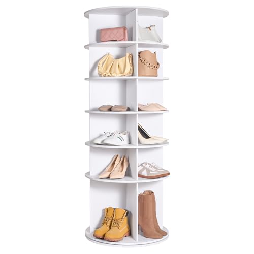 VEVOR Zapatero Giratorio de 6 Niveles de 600 x 600 x 1584 mm, Expositor de Zapatos Giratorio de 360°, Organizador de Zapatos con Forma de Carrusel para Dormitorio, Sala de Estar, Entrada, Blanco