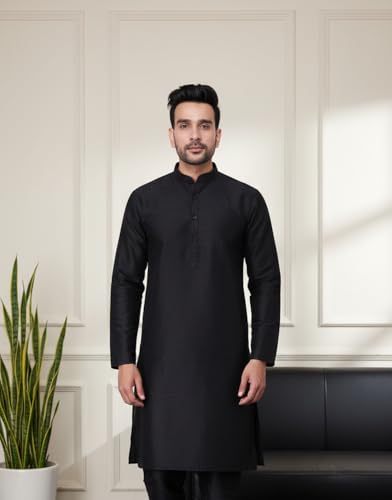 Image of Sadree Men's Silk Blend, Knee Length, Full Sleeve, Mandrin Collor, Solid Style, Attractive Colour, Solid Plain Kurtas