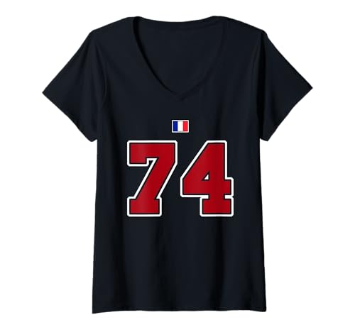 Mujer 74 Número Colegio Estilo Vintage Rojo Blanco Francia Camiseta Cuello V