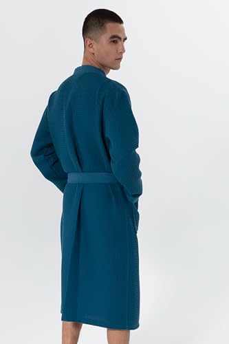 Image of SEYANTE Mens Premium Waffle Knit 100% GOTS Certified Turkish Organic Cotton Kimono Robe