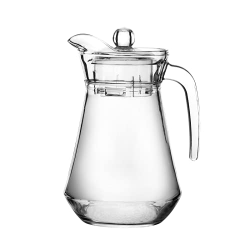 MZP Italian Premium 1100 ml (Set of 5) Glass jug Pitcher with lid iced Tea Pitcher Water jug hot Cold Water ice Tea, Milk and Juice Beverage Carafes 1.1 LTR (1100 ml, 5)