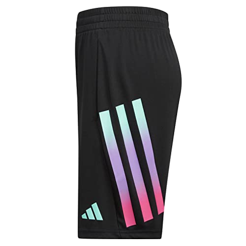 adidas Boys' Elastic Waistband Classic 3S Short, Black with Green Multicolor, 62