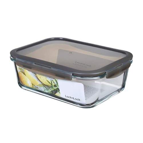 LocknLock OVEN GLASS Frischhaltedosen Glas mit Deckel | 2L | 25,1 x 18,9 x 8,8 cm | Borosilikatglas bis 400°C ofenfest | 100 % luft- und wasserdicht | Spülmaschinenfest | Kühlschrank Organizer