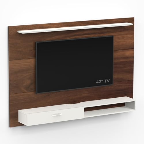 Image of BLUEWUD Lami Engineered Wood TV Entertainment Unit Set Top Box Stand /TV Cabinet Panel with Shelves for Books & Decor Display Unit Bed Living Room Upto 60 Inches - DIY (Brown Maple & White)