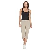 SLIM-SATION Women's Wide Band Pull on Straight Leg Capri with Tummy Control, 16, Stone