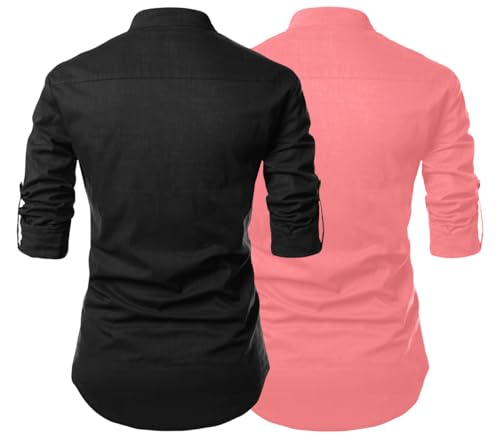 Image of FINIVO FASHION Combo of Men's Cotton Blend Solid Regular Fit Full Sleeve Straight Short Kurta Shirt, Casual and Formal Wear