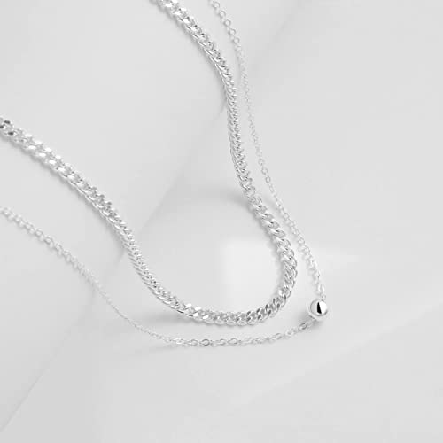 Carovo Dainty Silver Necklace For Women Silver Layered Chain Necklaces Trible Layering Simple Cuba Link Cute Bead Necklace Jewelry #TOP4