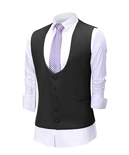 Tuikayoo Mens Formal Business Tuxedo Vest Dress Suit Waistcoat Slim Fit Wedding Groomsmen2