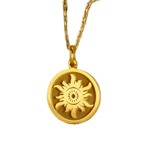 Collier pendentif pièce gravée soleil LKBEADS argent plaqué or mixte