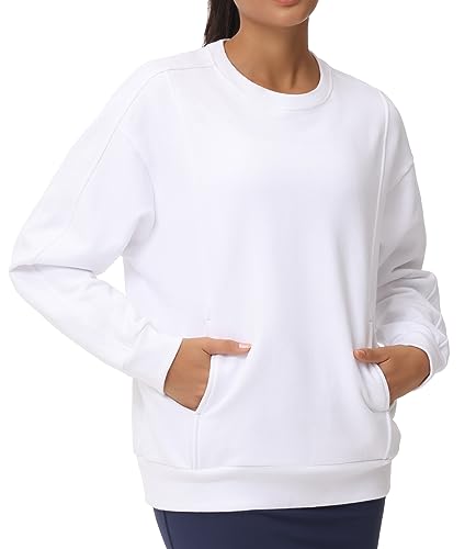 THE GYM PEOPLE Women's Loose Fit Sweatshirt Long Sleeve Crewneck Cotton Boxy Fall Workout Pullover Tops with Pockets