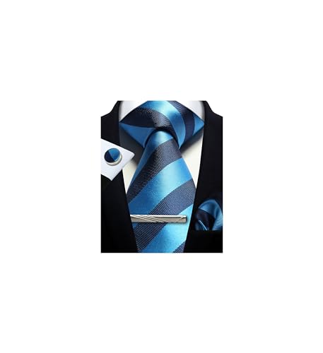 Image of Striped Plaid Polka Dot Mens Tie Formal Necktie Pocket Squares Ties Clips Cufflinks Classic for Men Set