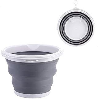 D L D Foldable Silicone Bucket 10L Cleaning Bucket Silicone Bucket for Cleaning Camping Fishing Kitchen 10 Litre Household Bucket in Berry, Green, 10L Gray)