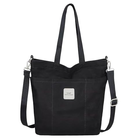 Iswee Canvas Tote Bag with Zipper Multi Pockets Tote Purse for Women Fashion Crossbody Tote Shoulder Bag Handbag Everyday Bag(Black) Cover