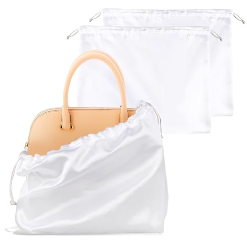 Dimeho Lot de 2 sacs à chaussures avec cordon de serrage 40 x 50 cm en soie anti-poussière sacs de rangement sacs à main cordon sac rangement pour sac à main livres de poche chaussures bottes (blanc)