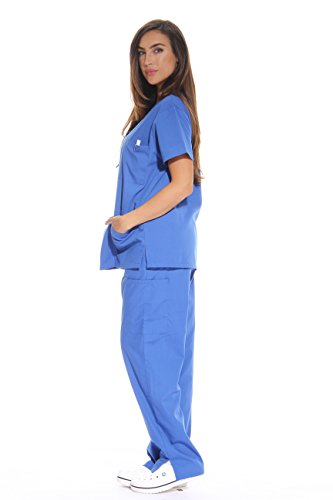 Image of Just Love Women's Medical Scrubs Set, 6-Pocket V-Neck Top & Cargo Pants, Cotton Blend Nursing Uniform