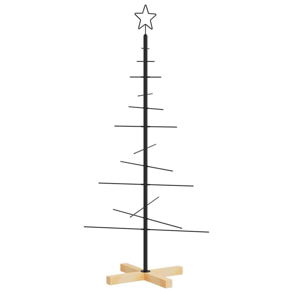 vidaXL Arbre de Noël en Métal avec Base en Bois, Sapin de Noël, Support d'arbre de Fête, Ornement de Noël Vacance Intérieur, Noir 120 cm