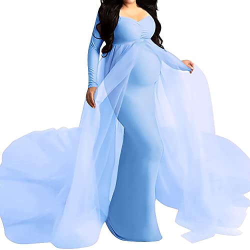 HPollCZMdmaDY Robe de séance Photo de maternité pour Femmes épaules dénudées à Manches Longues Maxi Robe Longue Robe de Photographie en Maille Extensible Cover