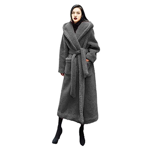 レディースロングウィンターテディジャケットフェイクファーコートレディースベルト付き厚手のふわふわジャケットぬいぐるみウォームコート