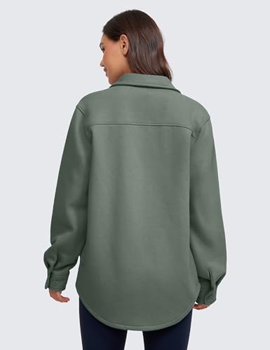 CRZ YOGA Womens Fleece Shacket Jackets Fall Warm Casual Long Sleeve Button Down Shirts with Pocket2