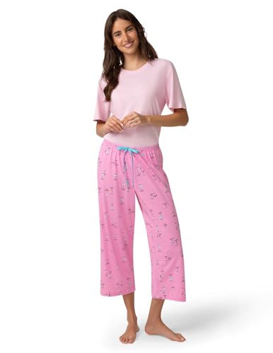 Image of HUE Women's Summer Vacation Pajama Separates, Soft, Whimsical Print Pjs with Tropical Beach Themes, Flip Flops, Cocktails