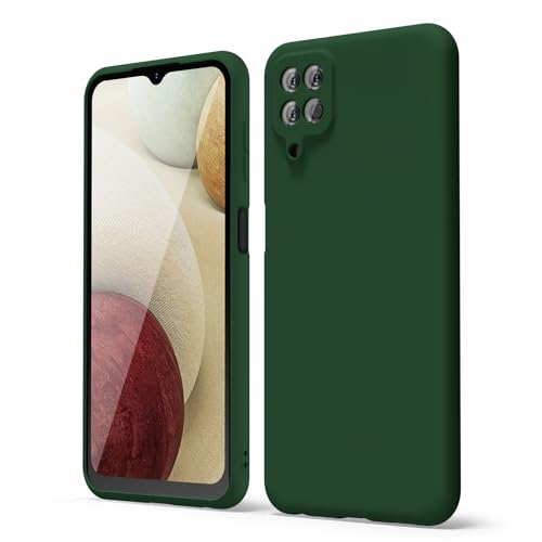 oakxco for Samsung Galaxy A12 Phone Case Silicone Thin Slim Grip Soft Rubber Gel Protective Phone Case for Women Matte Plain Solid Color Aesthetic Cute Girly Case with Camera Cover Dark Green