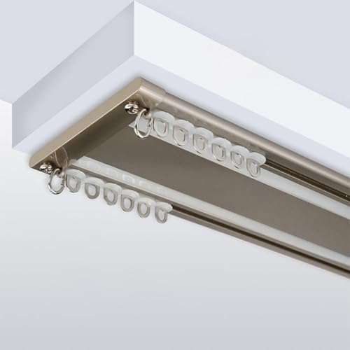 HIQACTLIF Doble riel para cortinas, riel para cortinas de techo más fino de aluminio Heavy Duty Track, kit para cortinas de techo apto para ventana de apertura interior (champán, 100 cm)