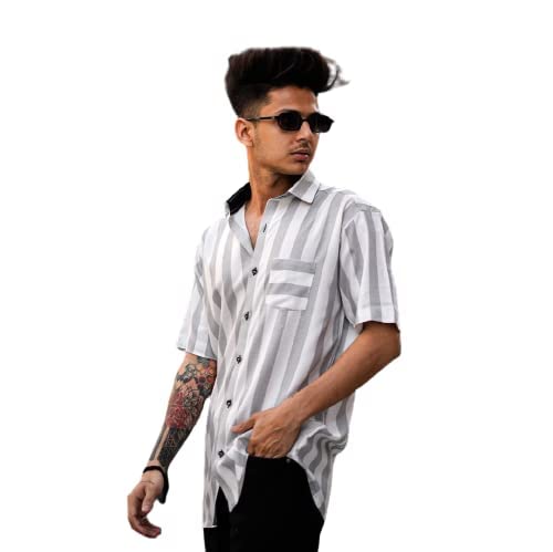 RK HUBMen's Digital Print Rayon Casual Shirt (X-Large, White PATTO VII)