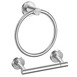 FORIOUS Toilet Paper Holder Wall Mount, SUS304 Stainless Steel Double Post Pivoting Tissue Roll Holder and Hand Towel Ring Set for Bathroom, RV, Bathroom Hardware Accessories Set, Brushed Nickel