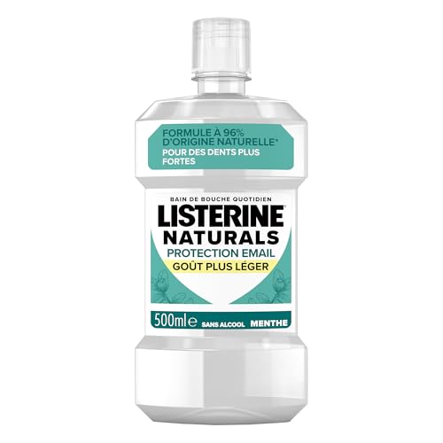 Listerine – Bain de Bouche Naturals Protection Émail Goût Plus Léger 0% Alcool (bouteille de 500 ml) – Soin bucco-dentaire quotidien – Bain de bouche sans alcool pour une haleine fraîche durable