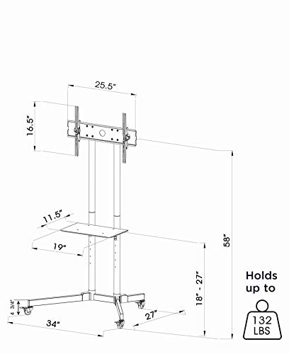 Husky Mounts Mobile Tv Stand With Wheels Heavy Duty Universal Rolling Tv Cart Fits Most 32” – 70” Led Lcd Tvs With Shelf And Mount Max Load 132 Lbs Load Capacity Tv Trolley #TOP3