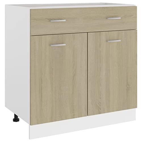 vidaXL Armoire de Plancher Placard Armoire de Rangement Meuble de Cuisine avec 1 Tiroir et 2 Etagères Intérieur Chêne Sonoma 80x46x81,5 cm Aggloméré